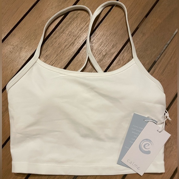 Johnny Was‎ Calme Women's White Cross Strap Breathable Sports Bra nwt - Picture 1 of 5
